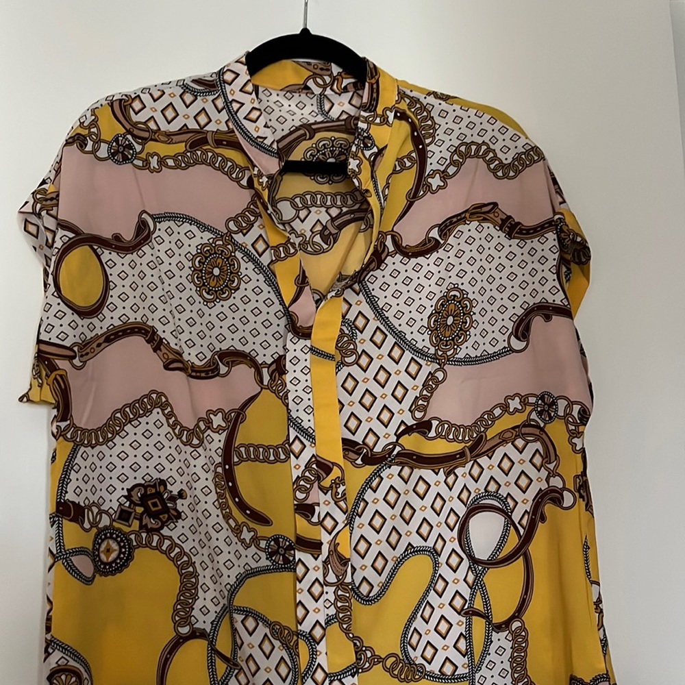 Shein ladies dress shirt, multi colored print